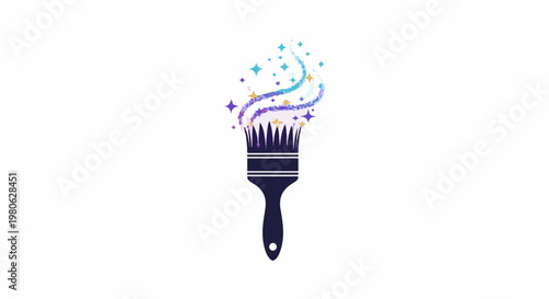 A dark brush with a magical, colorful swirl of stars and paint trails