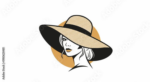 Stylized woman's profile with wide-brimmed hat and bold lips