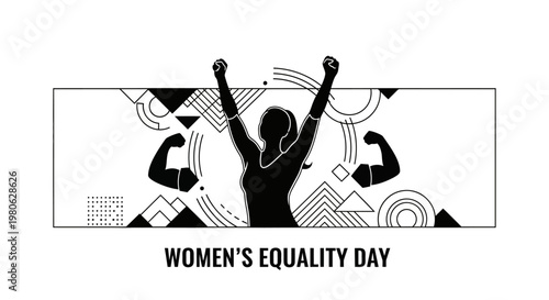 Silhouette of a strong woman celebrating victory with raised arms.