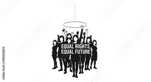 Silhouette illustration of women advocating for equal rights and future.