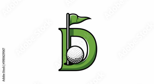 Green stylized letter D with golf flag and ball integrated
