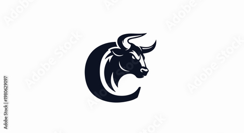 Fierce bull head silhouette with sharp horns and curved neck