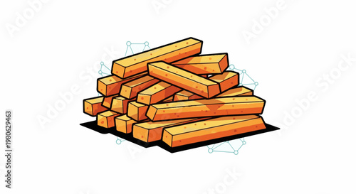 A pile of golden french fries with a light blue, wireframe network pattern in the background