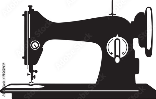 Black silhouette sewing machine on white background
