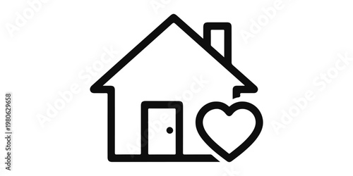 A stylized house icon with a heart symbol attached to its side