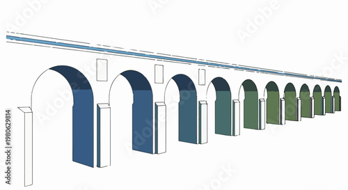 Stylized depiction of a long aqueduct with repeating arched openings