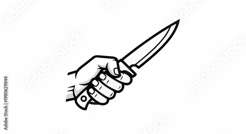 A hand firmly grips a sharp knife with a pointed blade