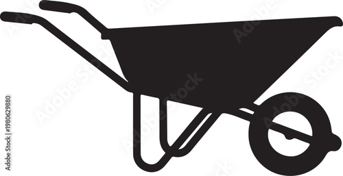 Black silhouette wheelbarrow on white background gardening tool