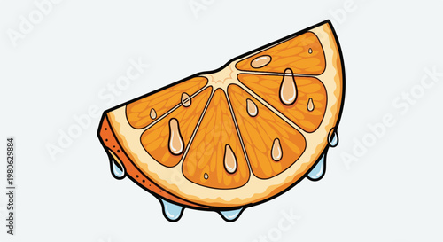 A juicy, vibrant orange slice with water droplets falling off