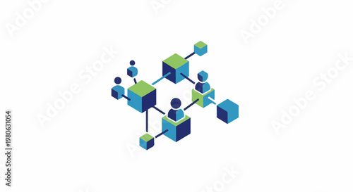 Abstract isometric network of cubes and figures