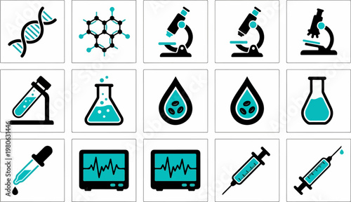 Medical and Scientific Icons Representing Healthcare and Research.