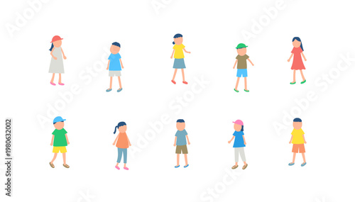 夏を過ごす子どもたちのイラストセット