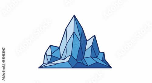 A stylized blue crystalline structure or iceberg shape