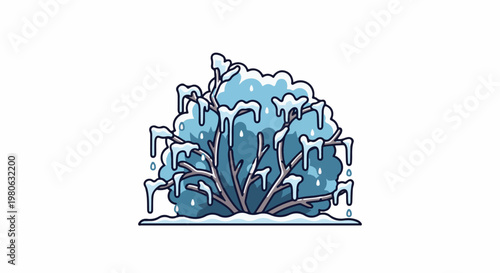 Cartoon bush with ice and snow, isolated on white background