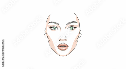 Stylized female face with green eyes and subtle makeup