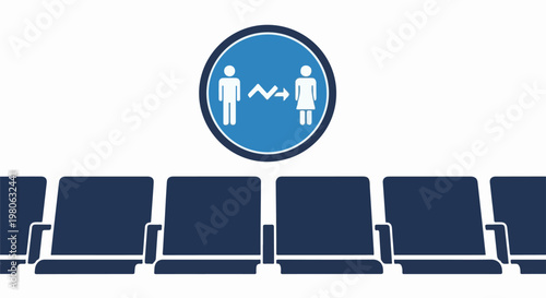 Social distancing icon above row of empty seats