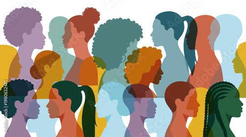 Diverse Women Silhouettes Illustration: A Vibrant Concept of Multicultural Inclusion, Gender Equality, and Sisterhood