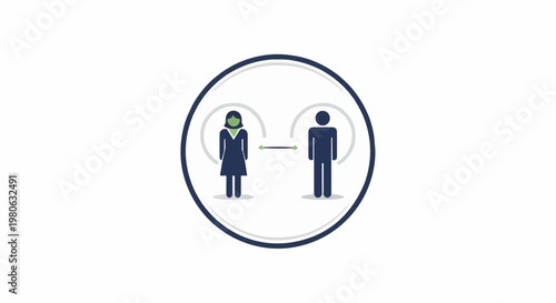 Two figures, one female, one male, maintain distance within a circle