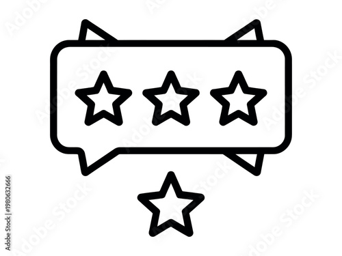 Three star rating system icon with speech bubble and falling star user experience line art feedback satisfaction illustration recommendation evaluation comparison celebration recognition
