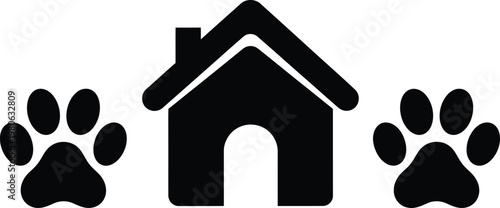 Pet house silhouette icon vector bundle for animal care home paw prints