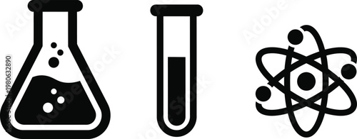 Science icons bundle chemistry biology physics vector silhouette glyphs for ui app