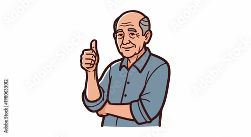 Elderly man gives a thumbs up, indicating approval and positivity