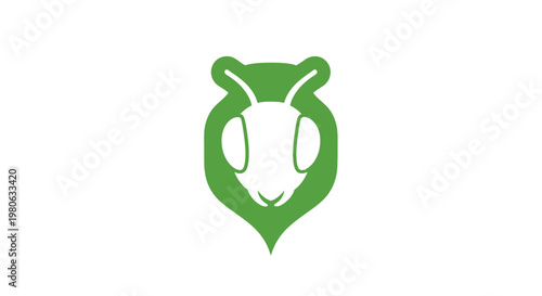 Simple Negative Space Bee Head Logo, Defined by Solid Green Shape on White Background