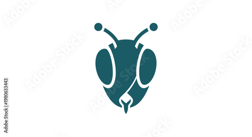 Abstract Geometric Dark Teal Bee Head Logo, Smooth Curves Integrated Design on White