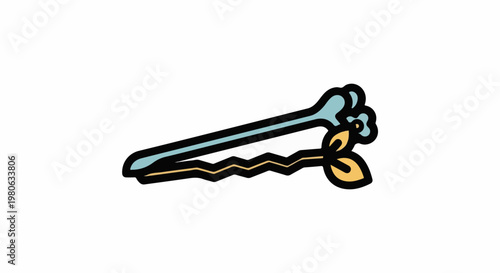 A simple illustration of a bobby pin with a decorative floral element at one end