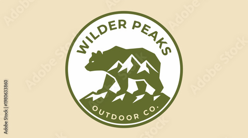 Wilder Peaks Outdoor Co. Logo - Bear, Mountains, and Nature.