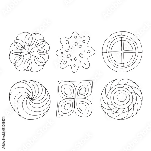 Set of Abstract Hand-Drawn Geometric Mandalas and Zen Doodles