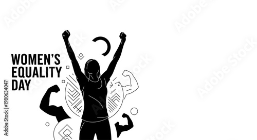 Silhouette of a strong woman raising her arms in celebration of Women Equality Day.