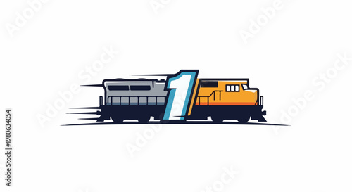 A graphic of a fast-moving train with a large numeral '1' integrated