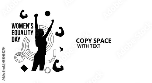 Silhouette of a woman celebrating Women Equality Day with raised arms.