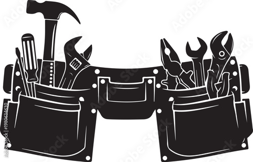 Black tool belt with tools white construction