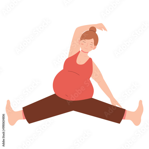 Flat illustration of pregnant women doing yoga, stretching, and relaxation poses. Ideal for prenatal fitness, maternity care, healthcare content, and social media design.