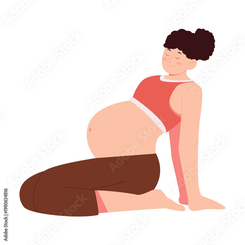 Flat illustration of pregnant women doing yoga, stretching, and relaxation poses. Ideal for prenatal fitness, maternity care, healthcare content, and social media design.