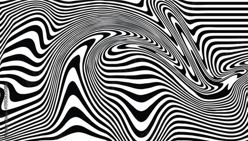 Abstract black and white wavy lines background, optical illusion pattern