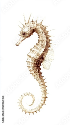 Delicate watercolor painting of an elegant seahorse gracefully swimming in aquatic depths.