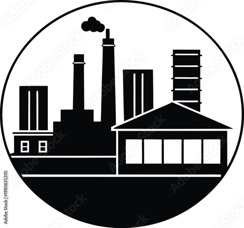 Industrial factory silhouette in a circle industry