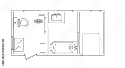 Bathroom floor plan layout with fixtures and dimensions.
