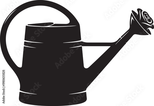 Black watering can with rose on spout garden