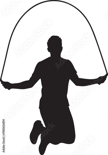 Silhouette of man jumping with jump rope exercise
