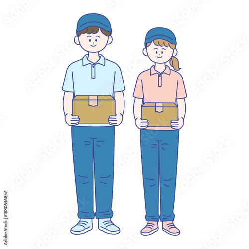 男女の配達員全身イラスト