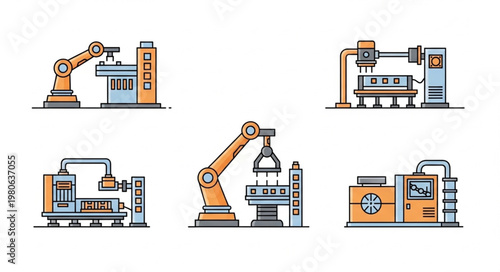 Industrial Automation Machines and Robotic Arms Set.