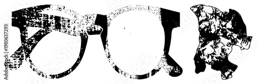 Retro eyewear with textured frame, halftone, paired with crumpled fabric graphic, isolated vector design, artistic, stylized accessory.