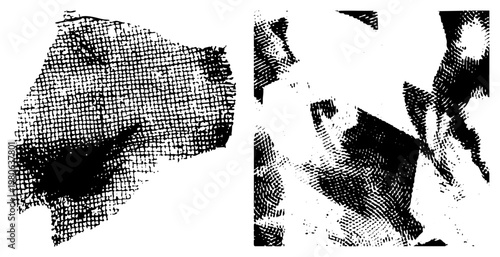 Black and white halftone texture with varying dot density, screen printing effect, print design element, graphic art, rasterized tonal gradient.