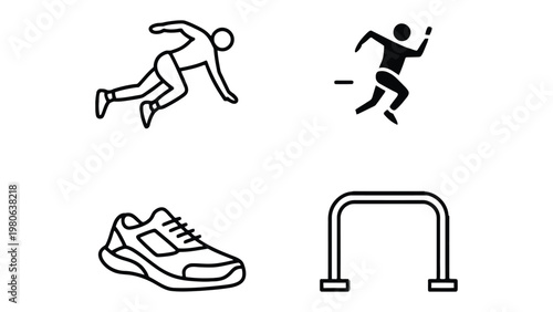 Athletic Icons: Depicting the essence of athleticism and the tools of the trade, this set of line art icons captures the dynamic energy of various sports activities and the essential elements.