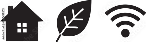 Smart Home Icons, Eco Friendly House, WiFi Connectivity Symbols, Vector Graphics