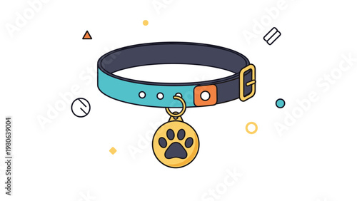 Stylish pet collar with a golden paw print tag and buckle, symbolizing pet ownership, animal care, and identification for furry friends.